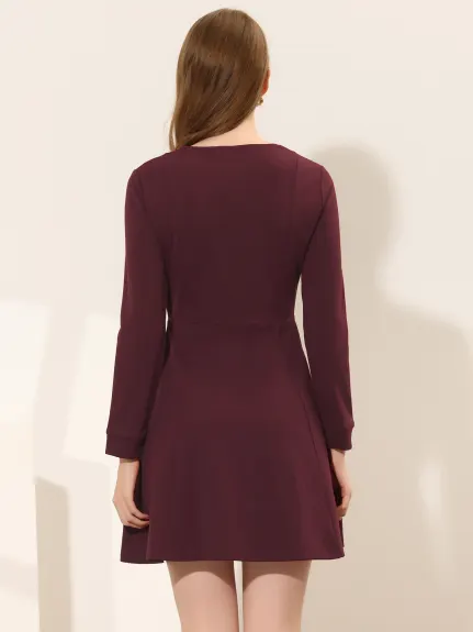 Allegra K- Mini-robe évasée zippée à manches longues