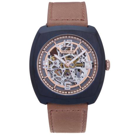 Heritor Automatic - Gatling Skeletonized Leather-Band Watch - Black