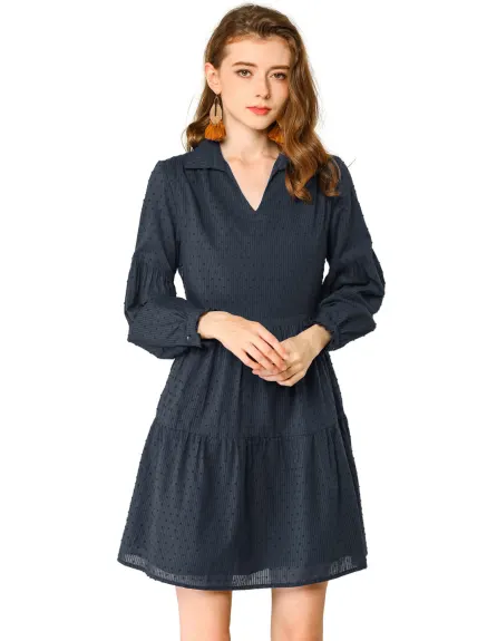 Allegra K- Swiss Dot Long Sleeve Ruffle Dress