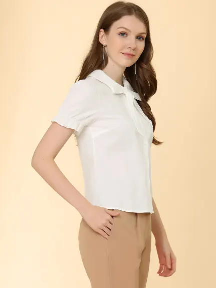 Allegra K- Chemise bouffante à manches courtes et col noué pour femme