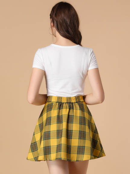 Allegra K- Plaid Zip-Up A-Line Flare Mini Skirt