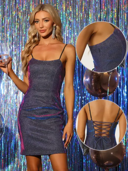 Allegra K- Glitter Sparkle Lace Up Back Bandage Cami Dress