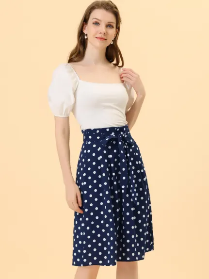 Allegra K- Belted Elastic Waist A-Line Midi Skirt