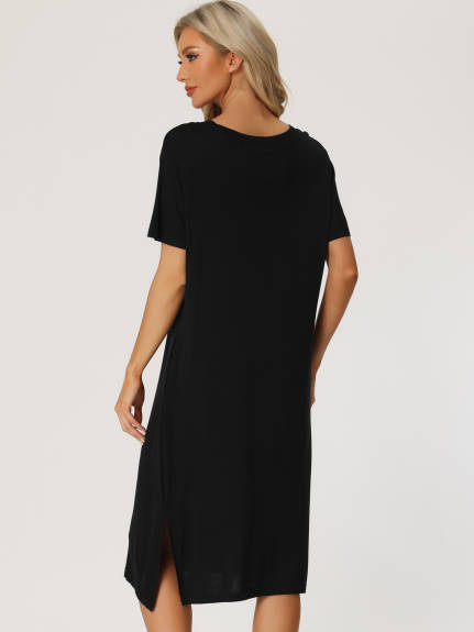 cheibear - Casual Short Sleeve Basic Midi Shirtdress