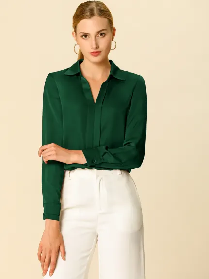 Allegra K- Elegant V-Neck Blouse Long Sleeve Shirt