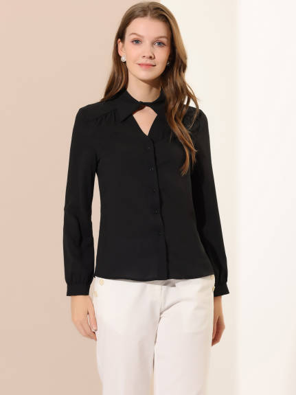 Allegra K- Choker Neck Blouse Turn Down Collar Shirt