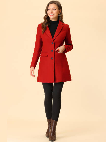 Allegra K- Notched Lapel Single Breasted Long Coat