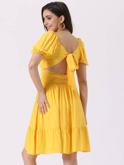 Allegra K- Bow Tie Back Ruffle Dress