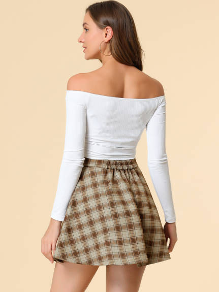 Allegra K- Plaid Zip-Up A-Line Flare Mini Skirt