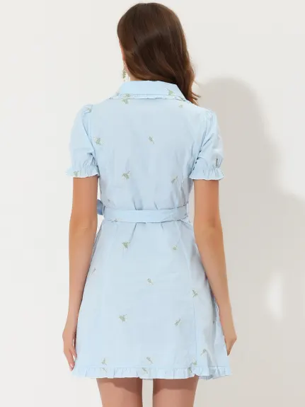 Allegra K- Peter Pan Ruffle Sleeve Vintage Floral Cotton Dress
