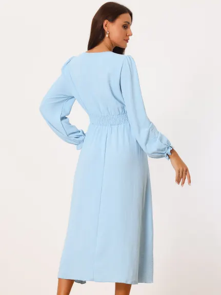 Seta T- Long Sleeve V Neck Smocked Waist Dress