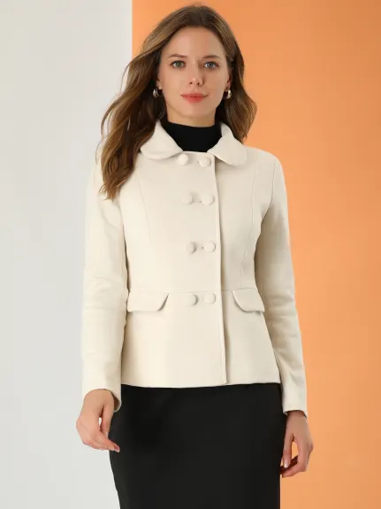 Allegra K- Peter Pan col Peacoat Double poitrine manteau court