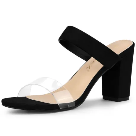 Allegra K- Dual Clear Strap Block Heels Slides