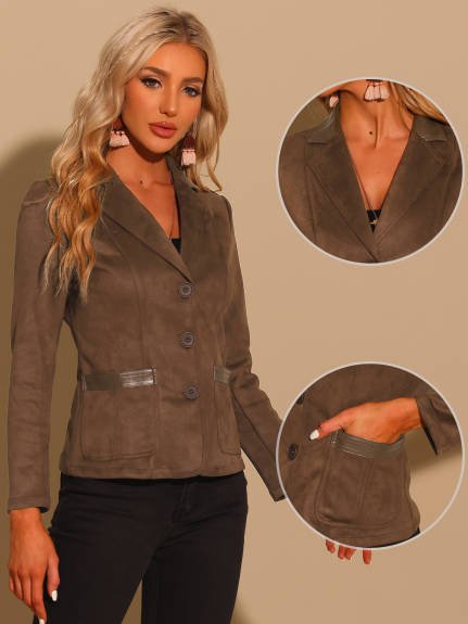 Allegra K - Faux Suede Lapel Button Down Blazer