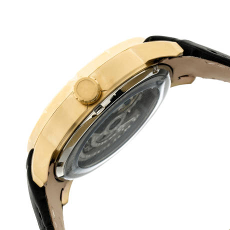 Heritor Automatic - Ryder Skeleton Leather-Band Watch - Brown/Gold