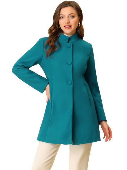 Allegra K- Stand Collar Single Breasted Long Overcoat