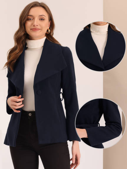 Allegra K - Lapel Collar Belted Short Pea Coat