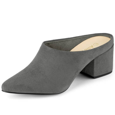 Allegra K - Chunky High Heels Pointed Toe Slide Mules