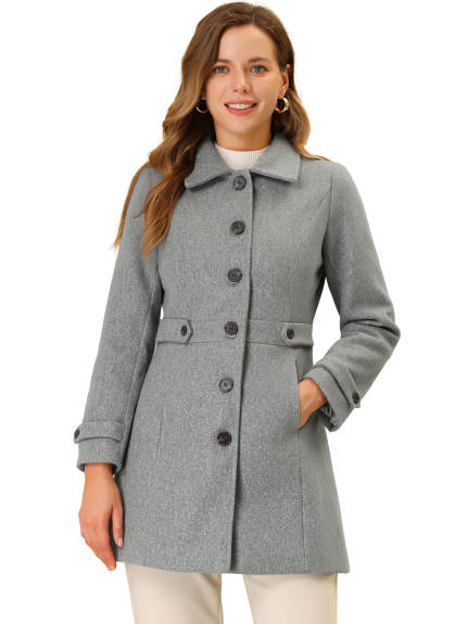 Allegra K- Classic Single Breasted Outwear Overcoat with Pockets