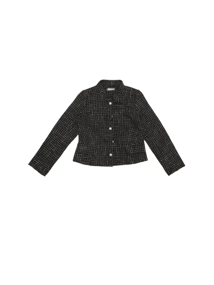 Allegra K- Plaid Tweed Button Down Short Blazer Jacket