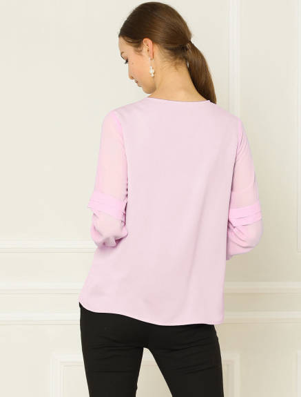 Allegra K- Long Sleeve Keyhole Neck Blouse Top