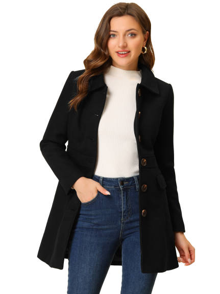 Allegra K- Peter Pan Collar Single Breasted Mid Length Overcoat