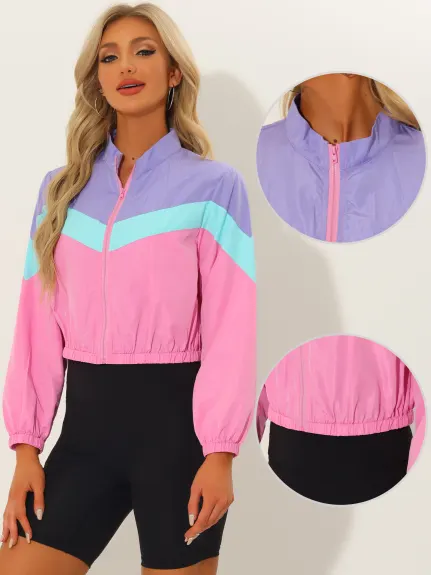 Allegra K- Color Block Long Sleeve Crop Jacket