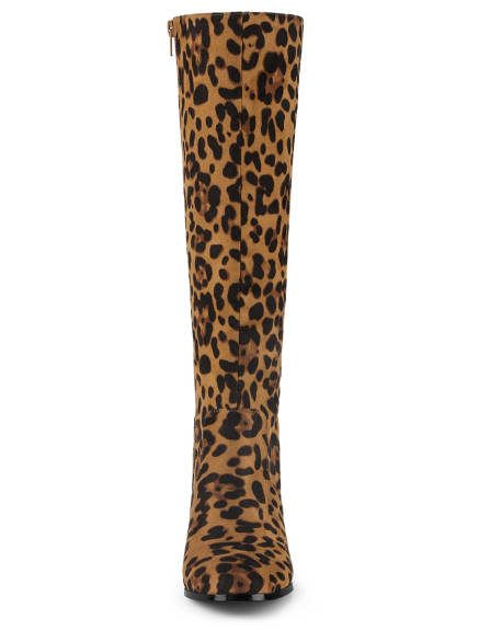 Allegra K- Side Zipper Chunky Heel Knee High Boots