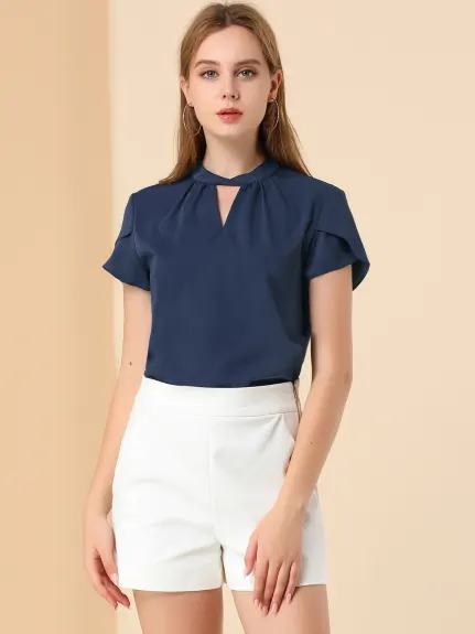 Allegra K- Blouse à manches pétales et col torsadé avec col en trou de serrure