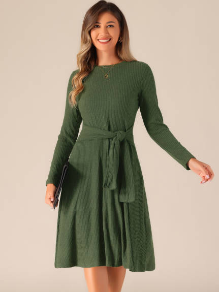 Allegra K - Ribbed Knit Crew Neck Midi Dress