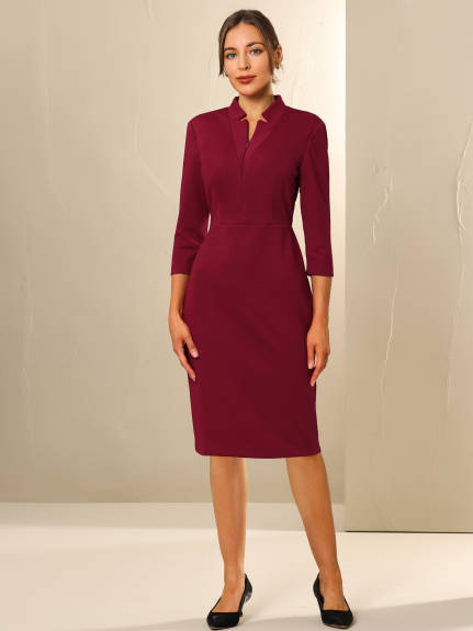 Hobemty- Zipper Collar Pencil Sheath Dress