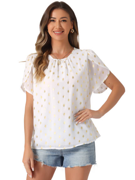 Allegra K - Casual Gilding Pattern Short Sleeve Top