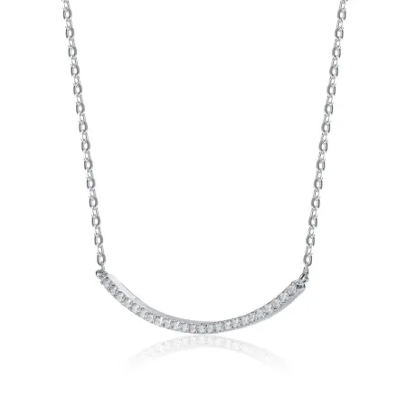 Genevive Sterling Silver with Clear Cubic Zirconia Curved Necklace