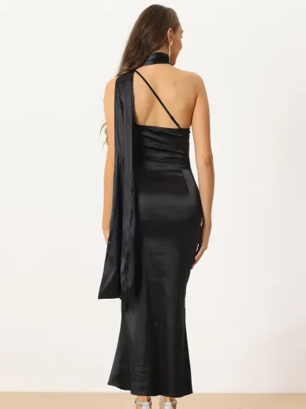 Allegra K- One Shoulder Backless Maxi Dress