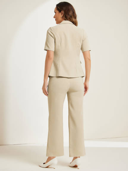 Allegra K - Short Sleeve Blazer Pants Suits