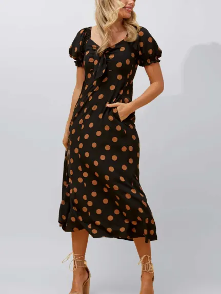 Annick - Elena Robe Midi À Pois Noeud Avant Noir