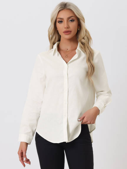 Allegra K- Cotton Linen Button Down Shirt