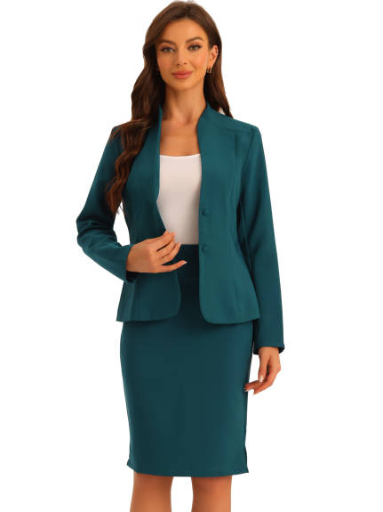 Allegra K - Collarless Blazer and Pencil Skirt Suit