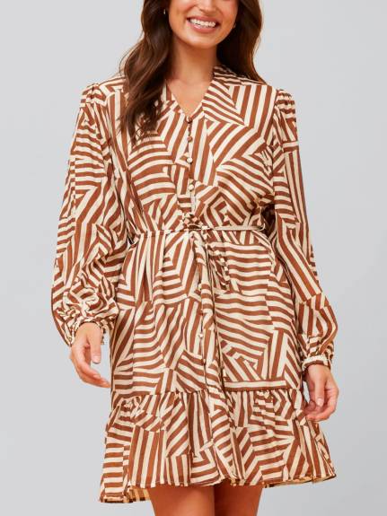 Annick - Sylvana Dress Long Puffy Sleeve Geo Print