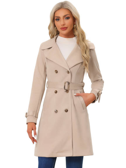 Allegra K- Faux Suede Tie Belt Trench Coat