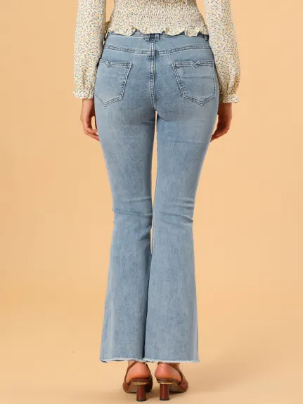 Allegra K- Jean en denim taille haute avec poche oblique et jambe large