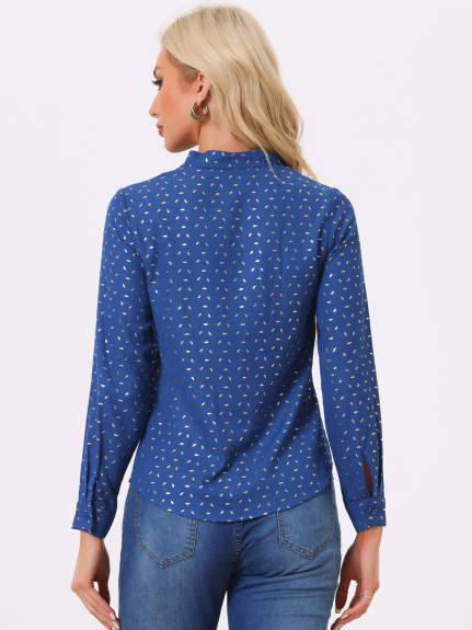 Allegra K- Long Sleeves Printed Shirt Top