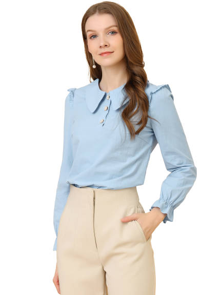 Allegra K - Pan Collar Shirt Puff Long Sleeve Blouse