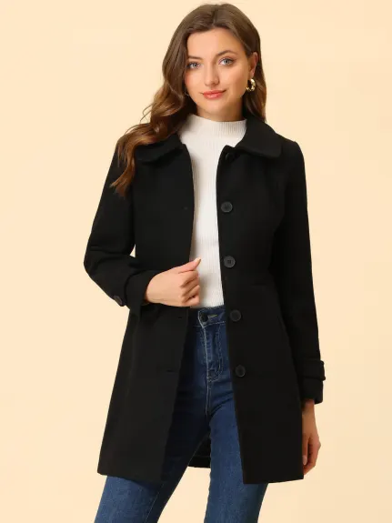 Allegra K- Peter Pan Collar Single Breasted Button Front Coat