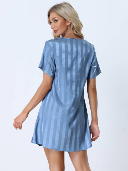 cheibear - Striped Satin Summer Nightshirt 2-Pack