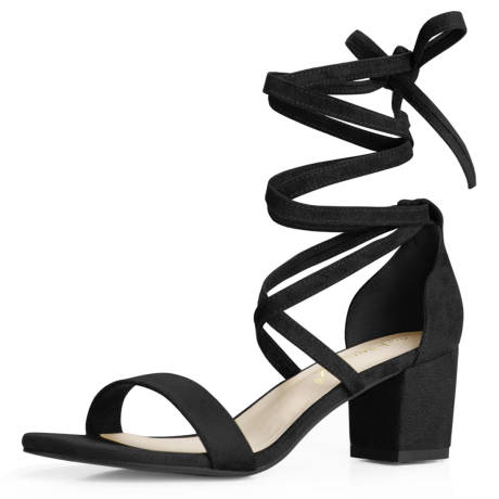 Allegra K- Open Toe Lace up Mid Chunky Heels Sandals