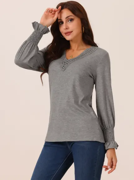 Allegra K - V Neck Long Sleeve Casual Tops