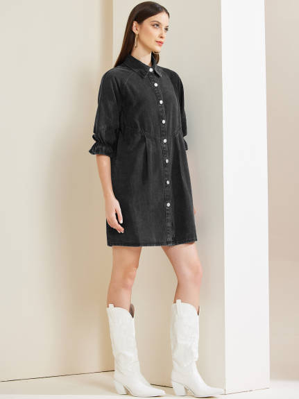 Allegra K - Babydoll Mini Jean Shirt Dresses