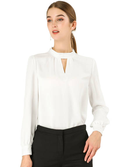 Allegra K- Stand Collar Long Sleeve Blouse Shirt