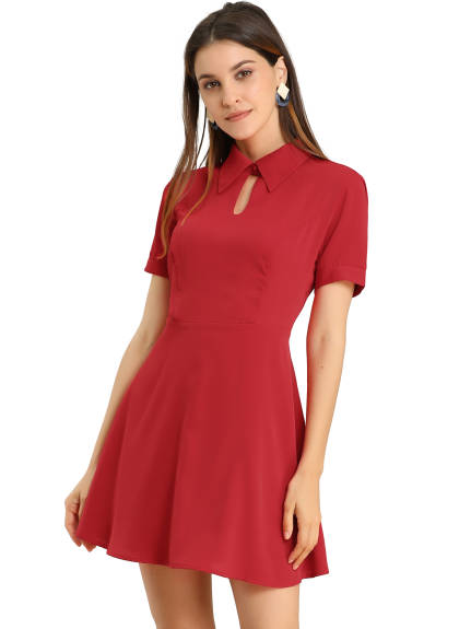 Allegra K- Turndown Collared Keyhole Fit and Flare Mini Dress